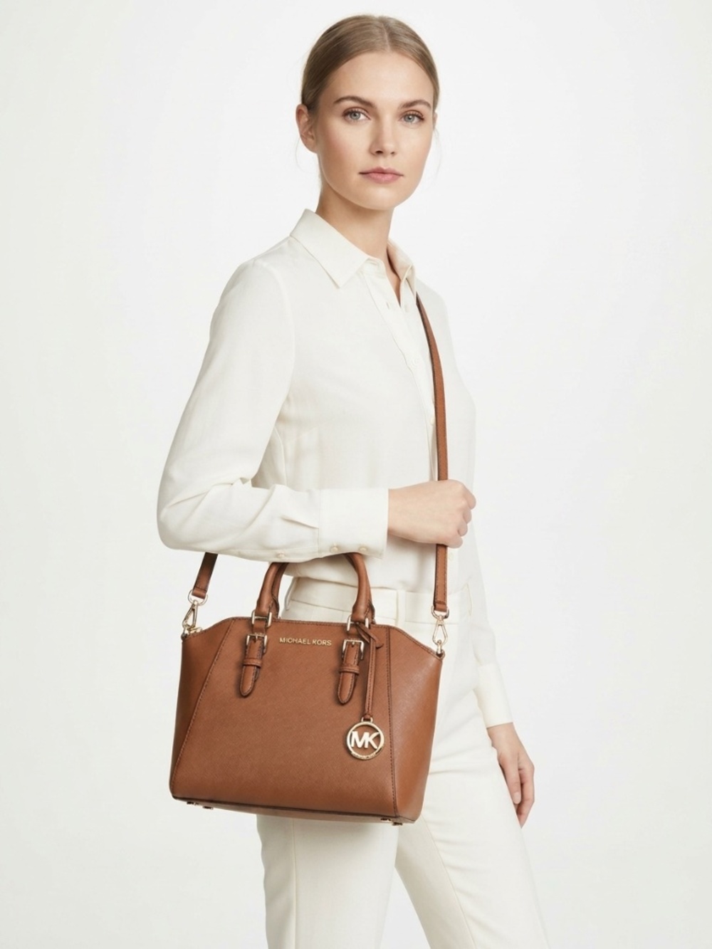 NWT Michael Kors Ciara Medium Messenger Satchel Luggage Brown Leather